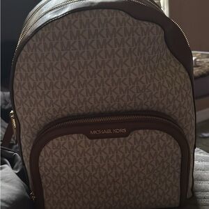 Michael Kors Monogram Tan and Brown Backpack